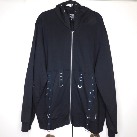 Tripp nyc Strap Grommet Hoodie | Black | Full Zip | Studs | Goth | EUC | 2X - Picture 13 of 13